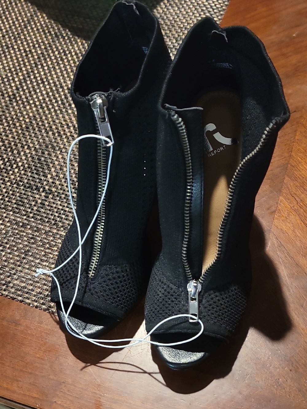 Report Black Front-Zip Peep-Toe Sock Booties